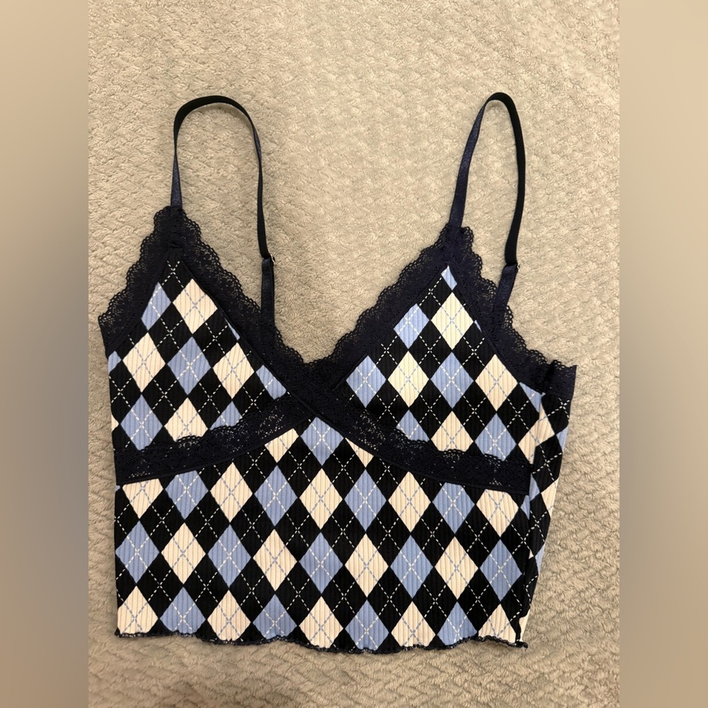 H&M Blue and Black Argyle Lace Chemise